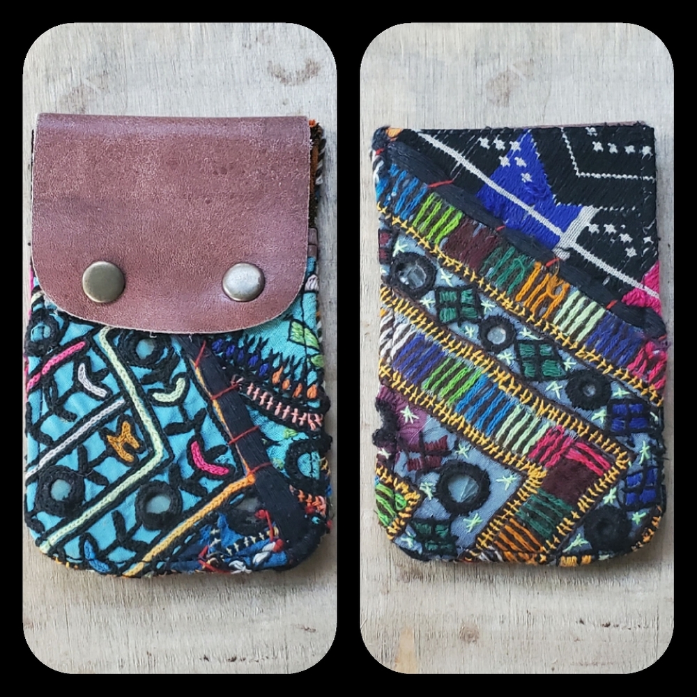 🫡🧀 Free People Boho Embroidered Repurposed vtg banjara hippie Wallet card case